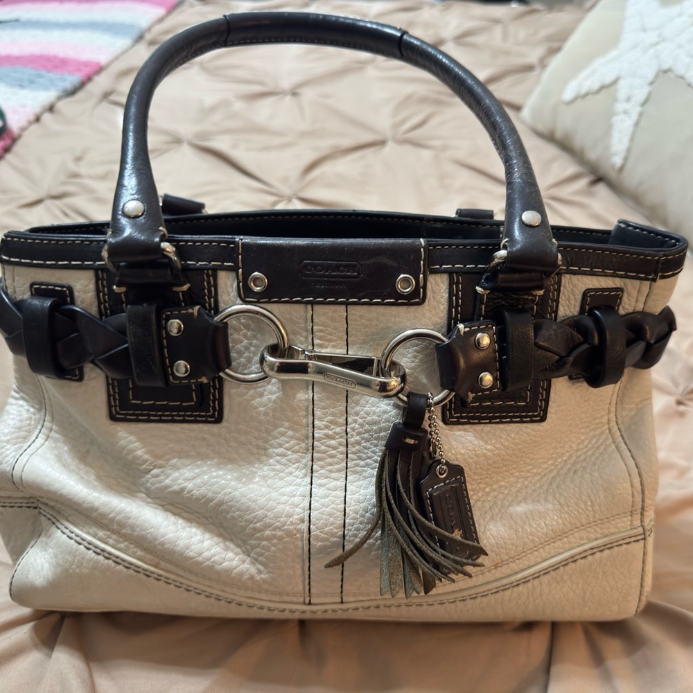 Coach Black and Cream Leather Satchel